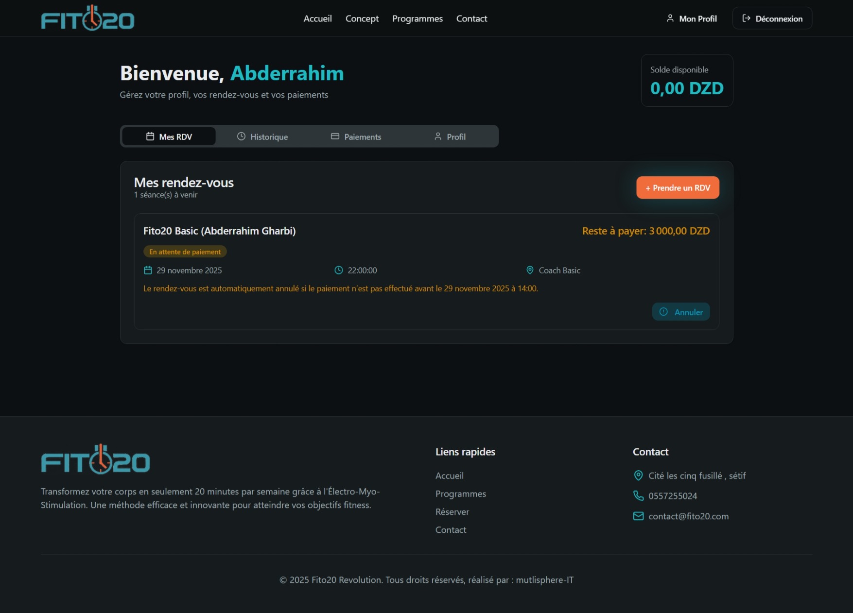 Plateforme de réservation – Fitness EMS - 3