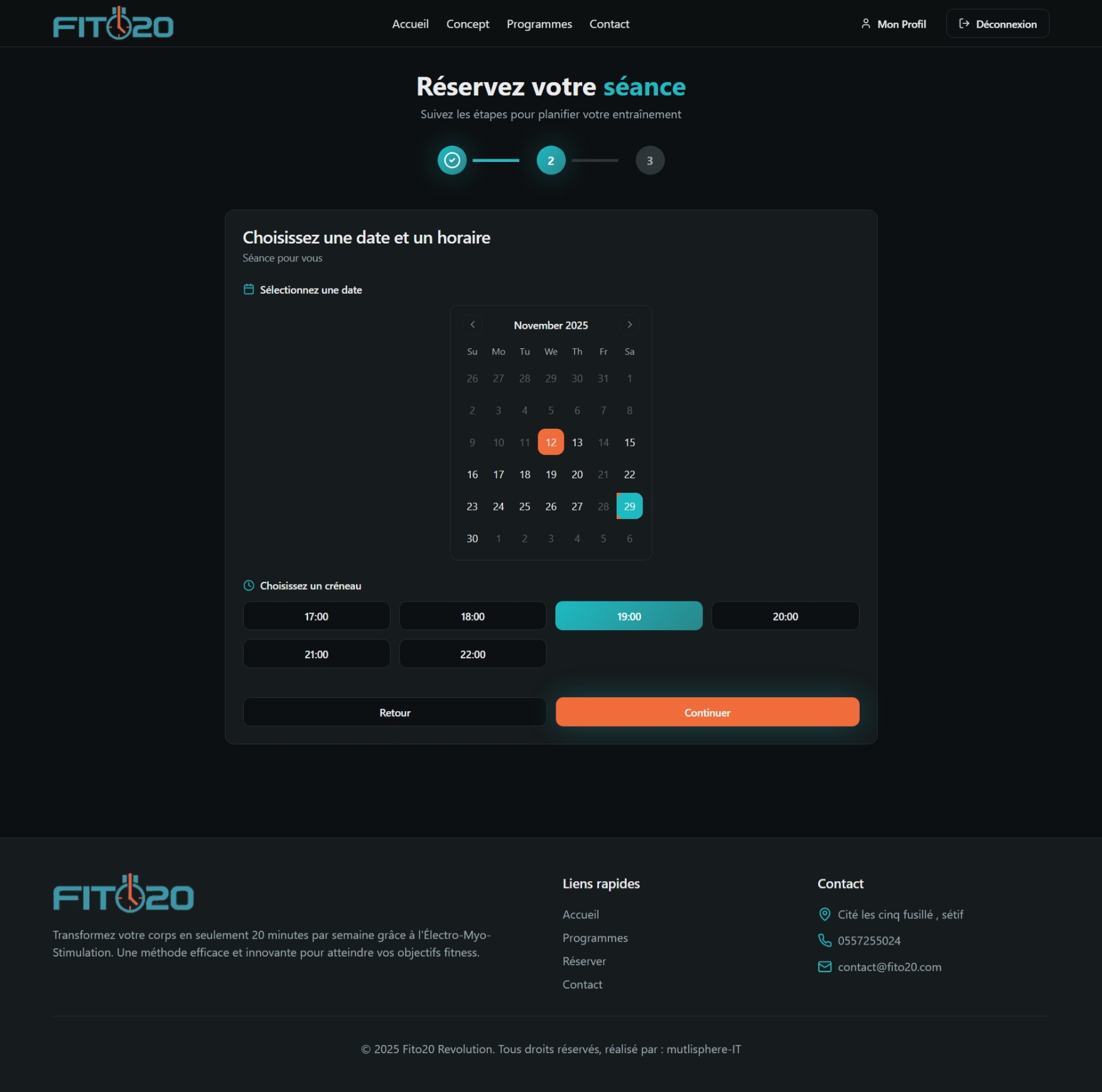 Plateforme de réservation – Fitness EMS - 5