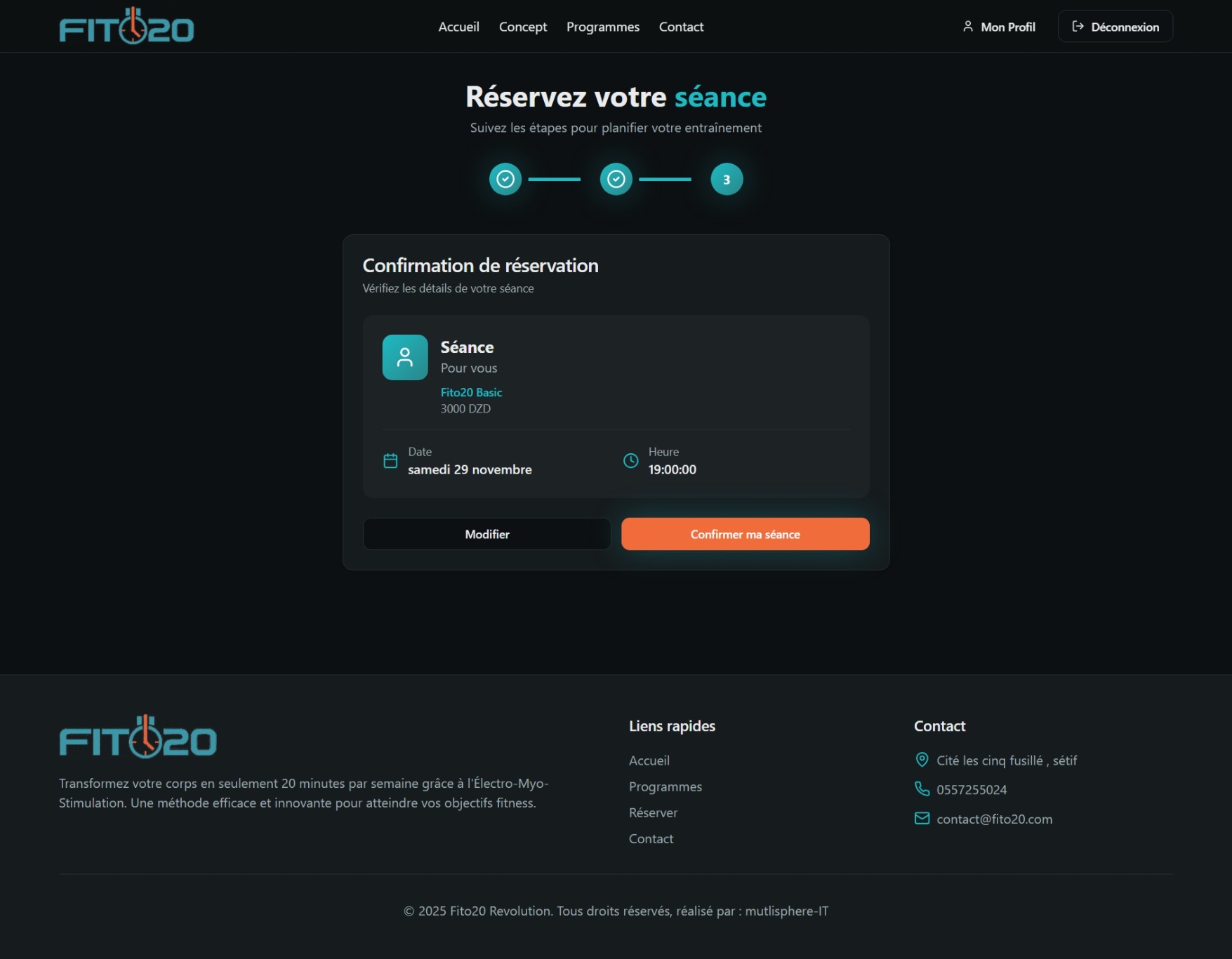 Plateforme de réservation – Fitness EMS - 6
